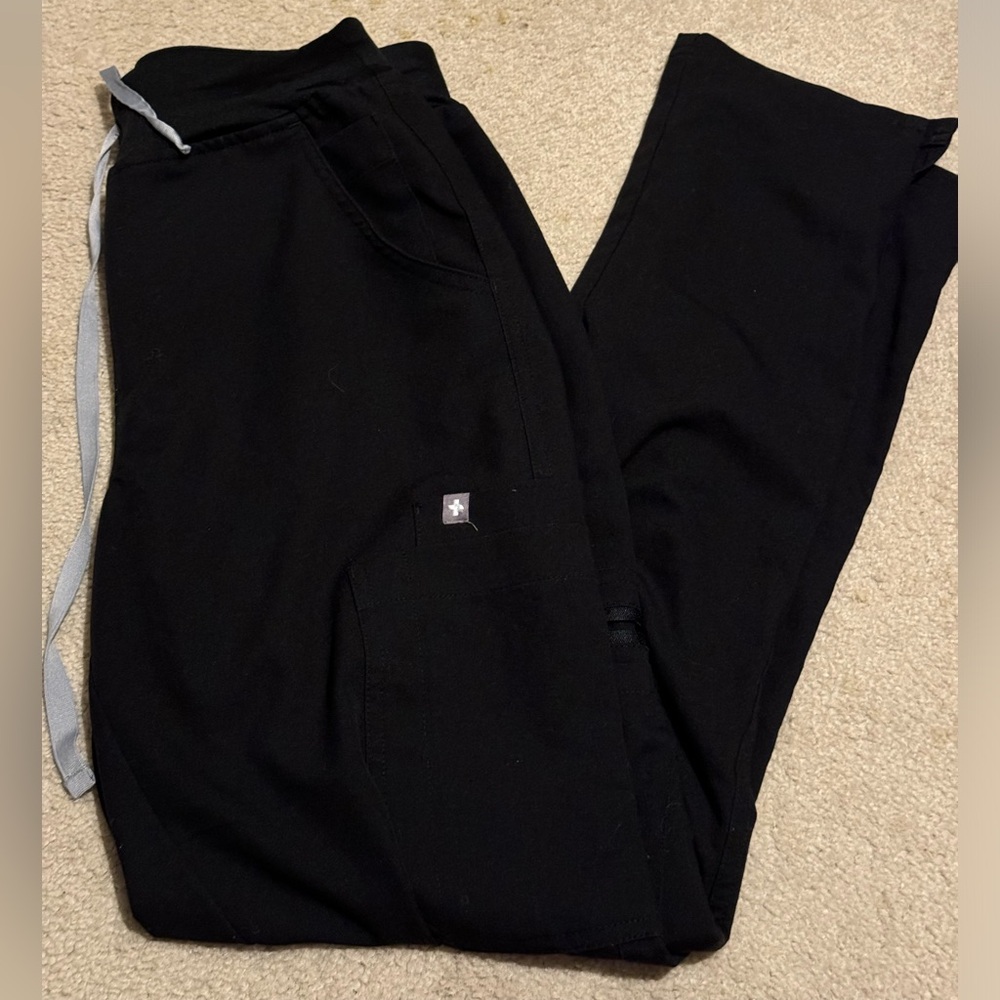 Figs Women's Black Scrub Jogger Pants with Gray Drawstring